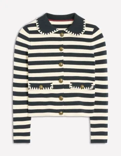 Pullover & Strickjacken | Boden Holly Strickjacke mit Kragen-Französisches Navy/Naturweiß, Gestreift FranzösischesNavy/Naturweiß,Gestreift