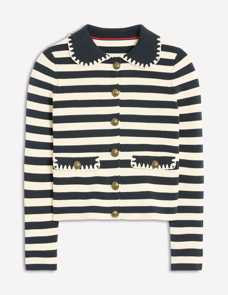 Pullover & Strickjacken | Boden Holly Strickjacke mit Kragen-Französisches Navy/Naturweiß, Gestreift FranzösischesNavy/Naturweiß,Gestreift