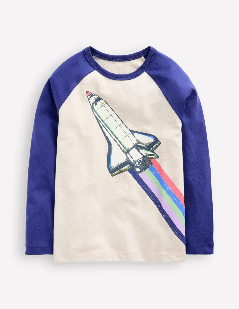Oberteile & T-shirts | Boden Im Dunkeln leuchtendes Oberteil mit Raglanärmeln-Hafer meliert Rakete HafermeliertRakete