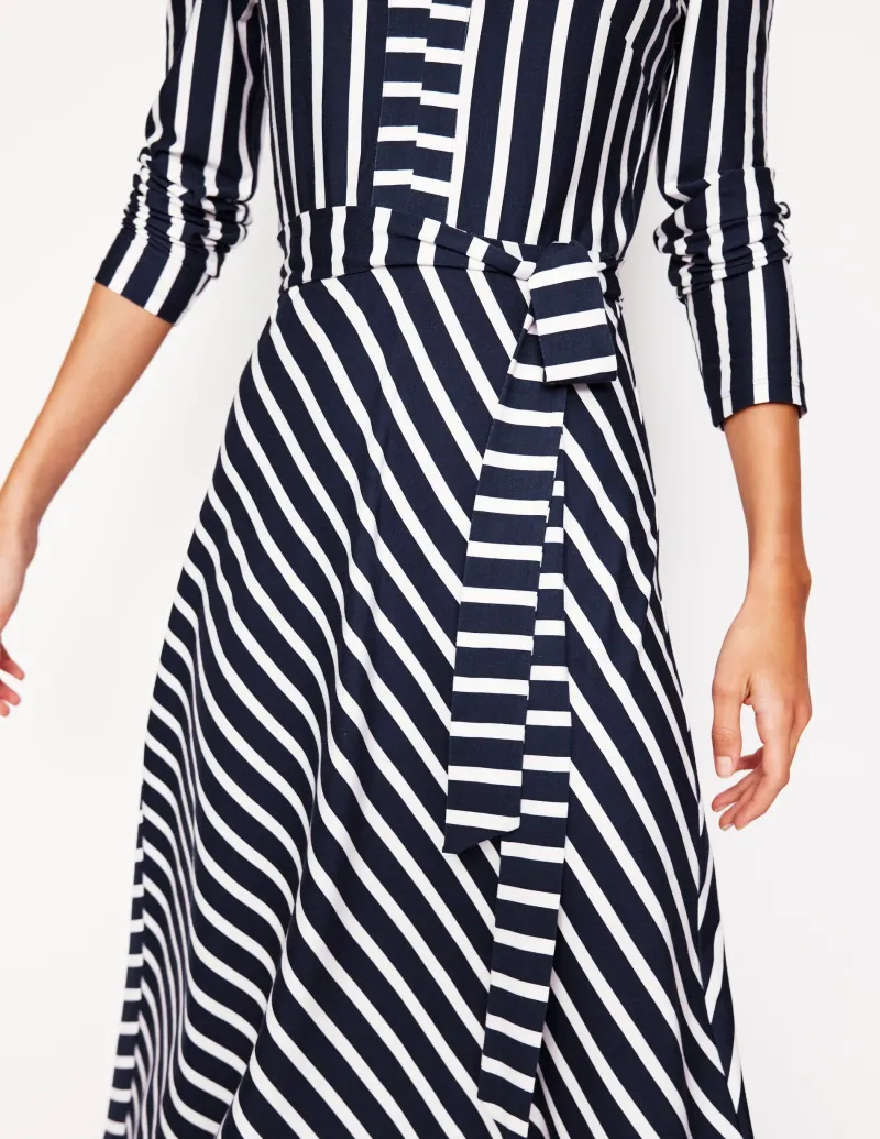 Kleider & Jumpsuits | Midi | Boden Imogen Jerseykleid mit Kragen-Französisches Marine und Elfenbein Streifen FranzösischesMarineundElfenbeinStreifen