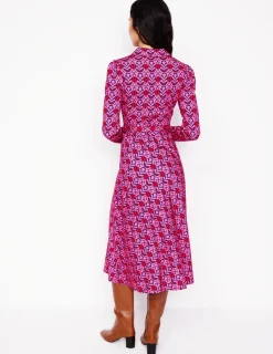 Kleider & Jumpsuits | Midi | Boden Imogen Jerseykleid mit Kragen-Sorbetrosa, Blattterrasse Sorbetrosa,Blattterrasse