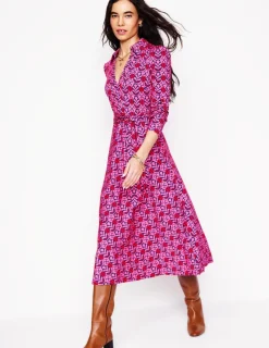 Kleider & Jumpsuits | Midi | Boden Imogen Jerseykleid mit Kragen-Sorbetrosa, Blattterrasse Sorbetrosa,Blattterrasse