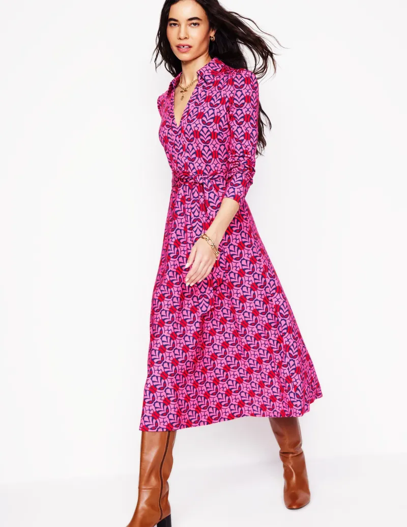 Kleider & Jumpsuits | Midi | Boden Imogen Jerseykleid mit Kragen-Sorbetrosa, Blattterrasse Sorbetrosa,Blattterrasse