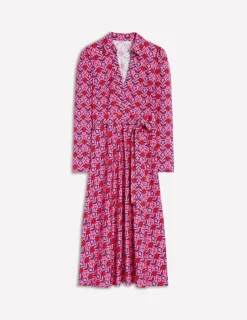 Kleider & Jumpsuits | Midi | Boden Imogen Jerseykleid mit Kragen-Sorbetrosa, Blattterrasse Sorbetrosa,Blattterrasse