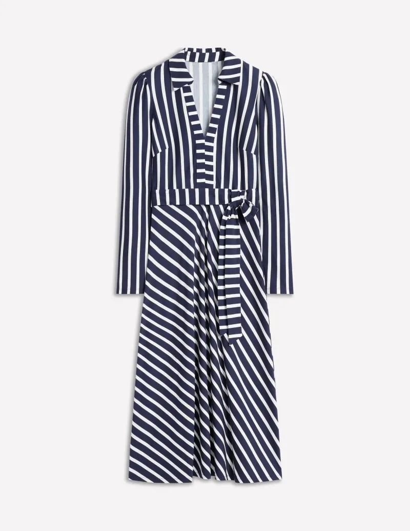 Kleider & Jumpsuits | Midi | Boden Imogen Jerseykleid mit Kragen-Französisches Marine und Elfenbein Streifen FranzösischesMarineundElfenbeinStreifen