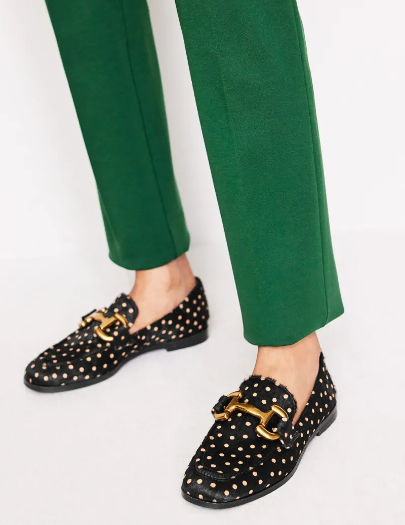Flache Schuhe | Loafer | Boden Iris Loafer mit Trensendetail-Schwarz und Kamelbraun Punkte SchwarzundKamelbraunPunkte