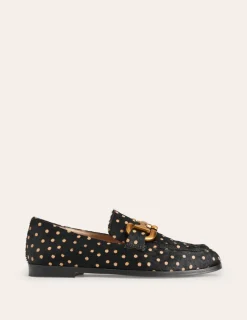 Flache Schuhe | Loafer | Boden Iris Loafer mit Trensendetail-Schwarz und Kamelbraun Punkte SchwarzundKamelbraunPunkte