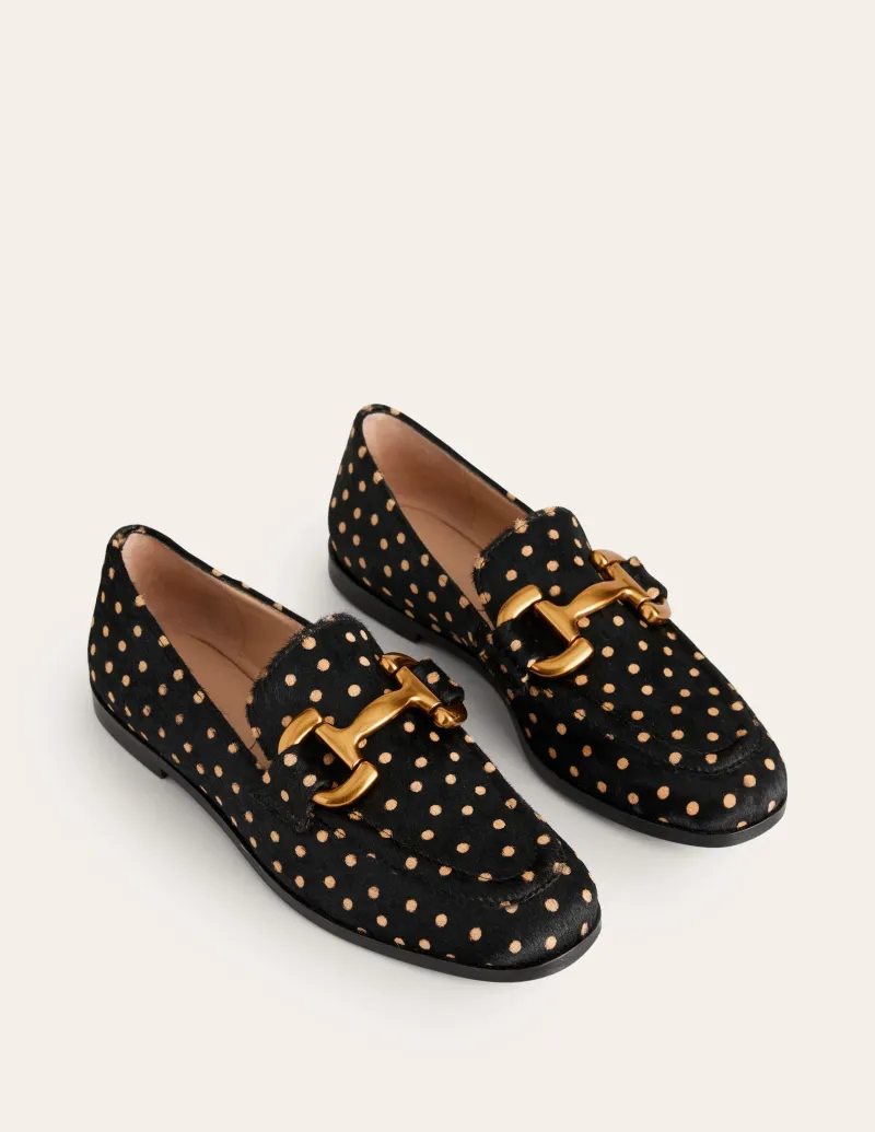 Flache Schuhe | Loafer | Boden Iris Loafer mit Trensendetail-Schwarz und Kamelbraun Punkte SchwarzundKamelbraunPunkte