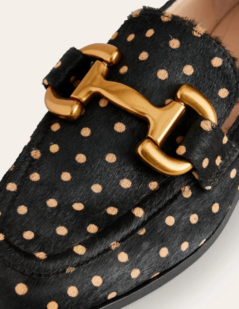 Flache Schuhe | Loafer | Boden Iris Loafer mit Trensendetail-Schwarz und Kamelbraun Punkte SchwarzundKamelbraunPunkte