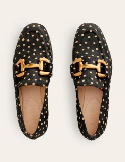 Flache Schuhe | Loafer | Boden Iris Loafer mit Trensendetail-Schwarz und Kamelbraun Punkte SchwarzundKamelbraunPunkte