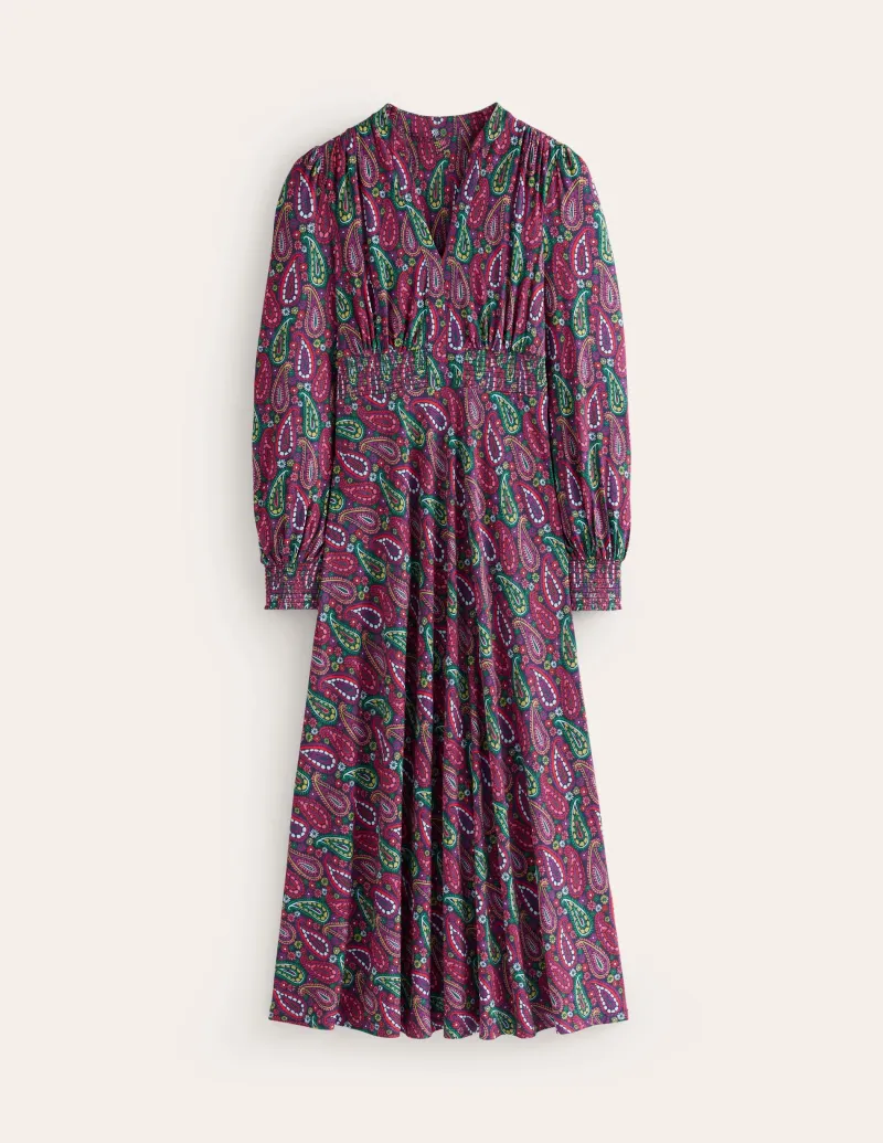 Kleider & Jumpsuits | Kleider In Petite | Boden Ivy Gesmoktes Midikleid-Bunt, Illustriertes Paisleymuster Bunt,IllustriertesPaisleymuster