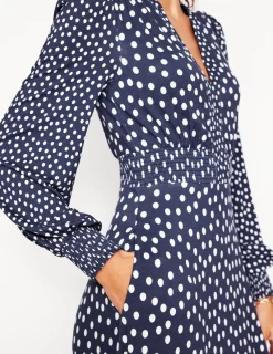 Kleider & Jumpsuits | Midi | Boden Ivy Gesmoktes Midikleid-College Marine, abstrakte Punkte CollegeMarine,abstraktePunkte