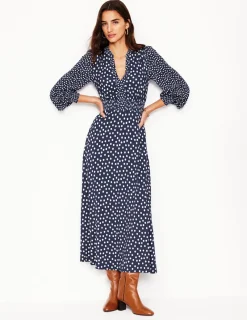 Kleider & Jumpsuits | Midi | Boden Ivy Gesmoktes Midikleid-College Marine, abstrakte Punkte CollegeMarine,abstraktePunkte