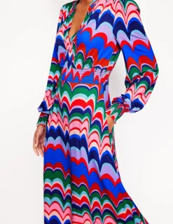 Kleider & Jumpsuits | Kleider In Petite | Boden Ivy Gesmoktes Midikleid-Mehrfarbig, abstrakte Welle Mehrfarbig,abstrakteWelle