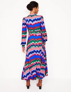 Kleider & Jumpsuits | Kleider In Petite | Boden Ivy Gesmoktes Midikleid-Mehrfarbig, abstrakte Welle Mehrfarbig,abstrakteWelle