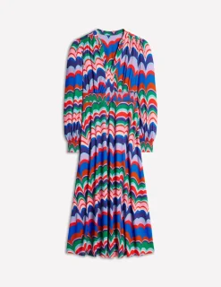Kleider & Jumpsuits | Kleider In Petite | Boden Ivy Gesmoktes Midikleid-Mehrfarbig, abstrakte Welle Mehrfarbig,abstrakteWelle