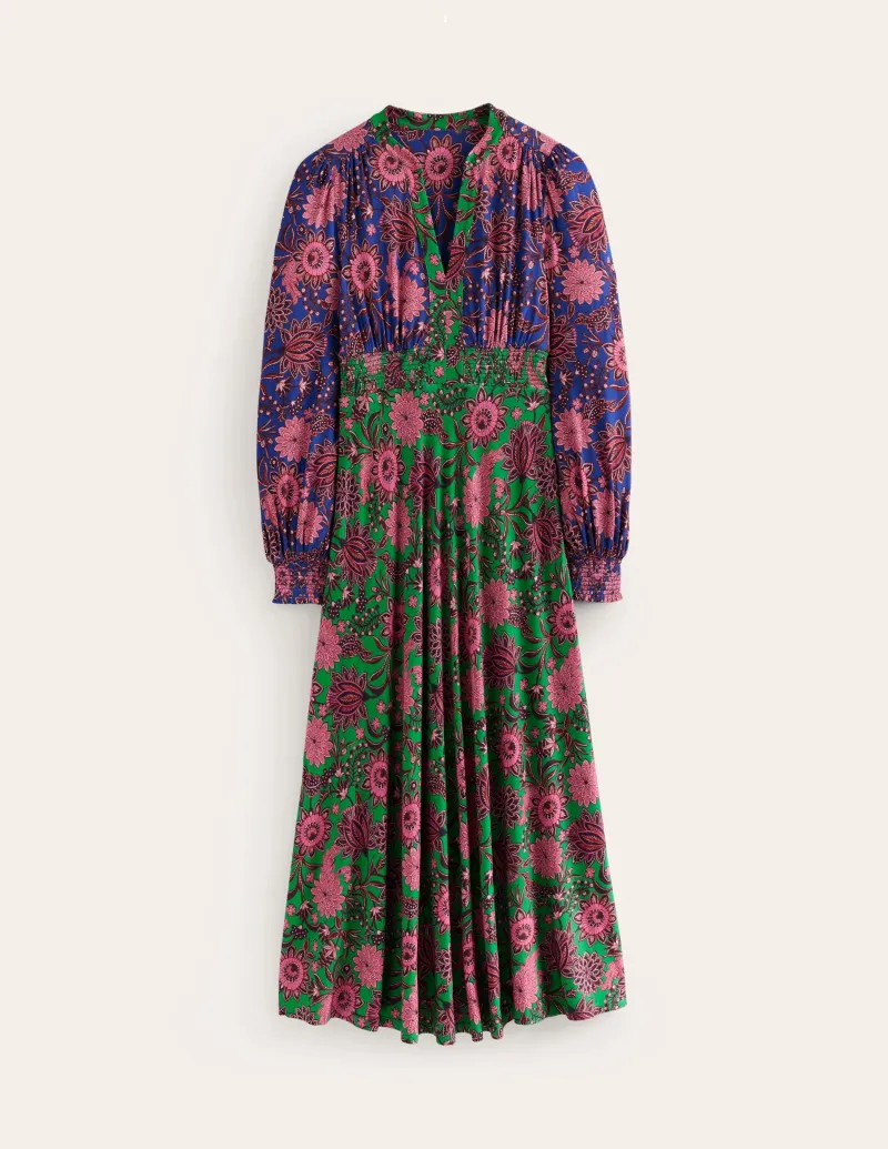 Kleider & Jumpsuits | Kleider In Petite | Boden Ivy Gesmoktes Midikleid-Smaragdgrün, Blütenornament Smaragdgrün,Blütenornament