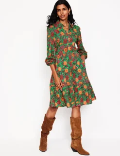Kleider & Jumpsuits | Kleider In Petite | Boden Jemima Gestuftes Jerseykleid-Sattes Smaragdgrün, dekorative Knospe SattesSmaragdgrün,dekorativeKnospe