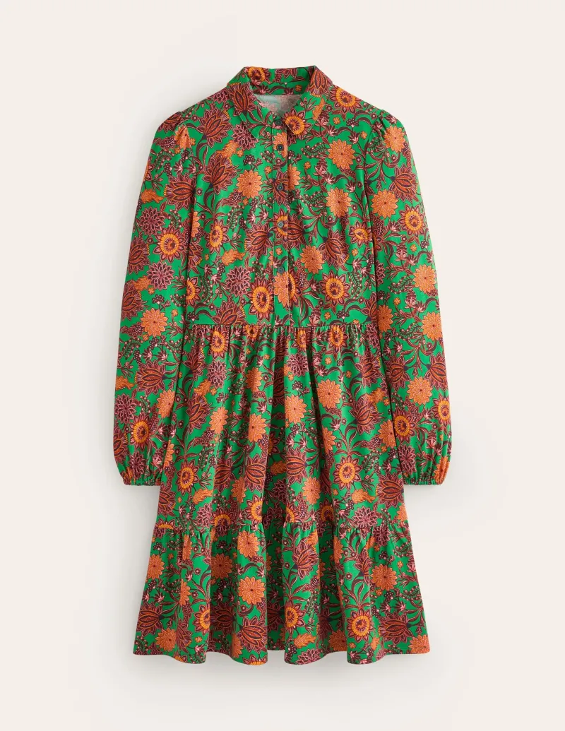 Kleider & Jumpsuits | Kleider In Petite | Boden Jemima Gestuftes Jerseykleid-Sattes Smaragdgrün, dekorative Knospe SattesSmaragdgrün,dekorativeKnospe