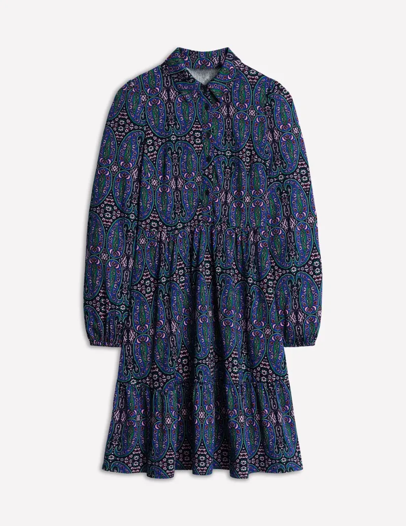 Kleider & Jumpsuits | Kleider In Petite | Boden Jemima Gestuftes Jerseykleid-Marineblau, Paisley-Knospen-Variation Marineblau,Paisley-Knospen-Variation