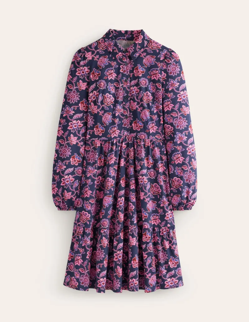 Kleider & Jumpsuits | Kleider In Petite | Boden Jemima Gestuftes Jerseykleid-Marineblau, Blümchen Kaskade Marineblau,BlümchenKaskade