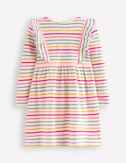 Kleider | Boden Jerseykleid aus Rippstrick mit Rüschen-Blitzblau/Bunt, Gestreift Blitzblau/Bunt,Gestreift