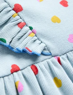 Kleider | Boden Jerseykleid aus Rippstrick mit Rüschen-Vintage-Blau Konfetti Herz Vintage-BlauKonfettiHerz