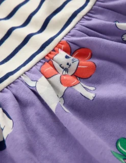 Kleider | Boden Jerseykleid mit Rüschenärmeln-Aster Lila Blumen Katze AsterLilaBlumenKatze