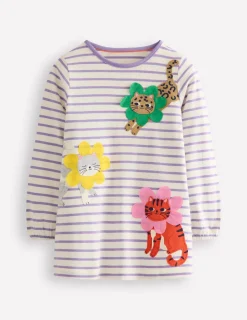 Oberteile & T-shirts | Tuniken | Boden Jersey-Tunika mit Applikationen-Asternlila/Naturweiß Katzen Asternlila/NaturweißKatzen