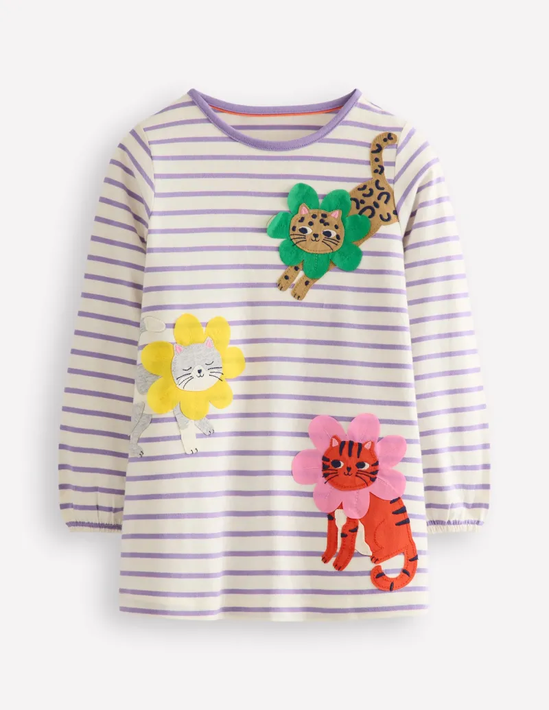 Oberteile & T-shirts | Tuniken | Boden Jersey-Tunika mit Applikationen-Asternlila/Naturweiß Katzen Asternlila/NaturweißKatzen