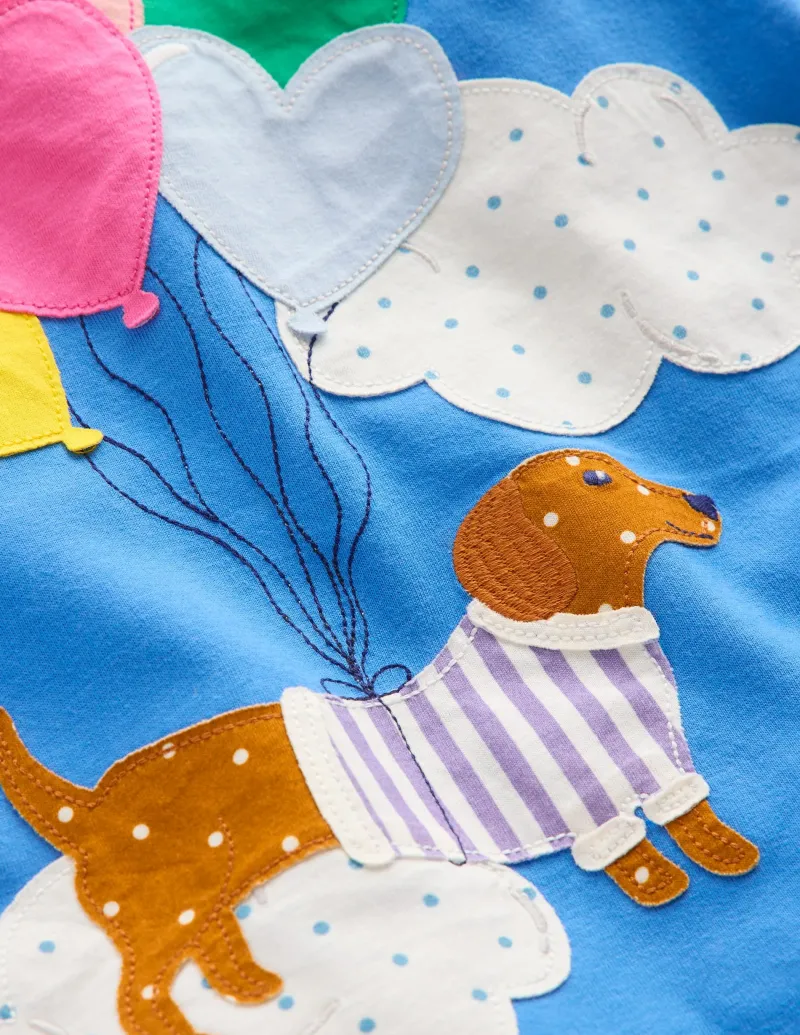 Tuniken | Oberteile & T-shirts | Boden Jersey-Tunika mit Applikationen-Pfauenfederblau Hund PfauenfederblauHund