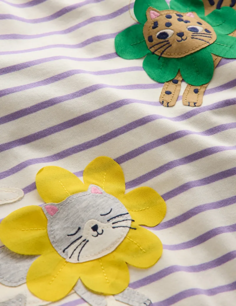 Oberteile & T-shirts | Tuniken | Boden Jersey-Tunika mit Applikationen-Asternlila/Naturweiß Katzen Asternlila/NaturweißKatzen