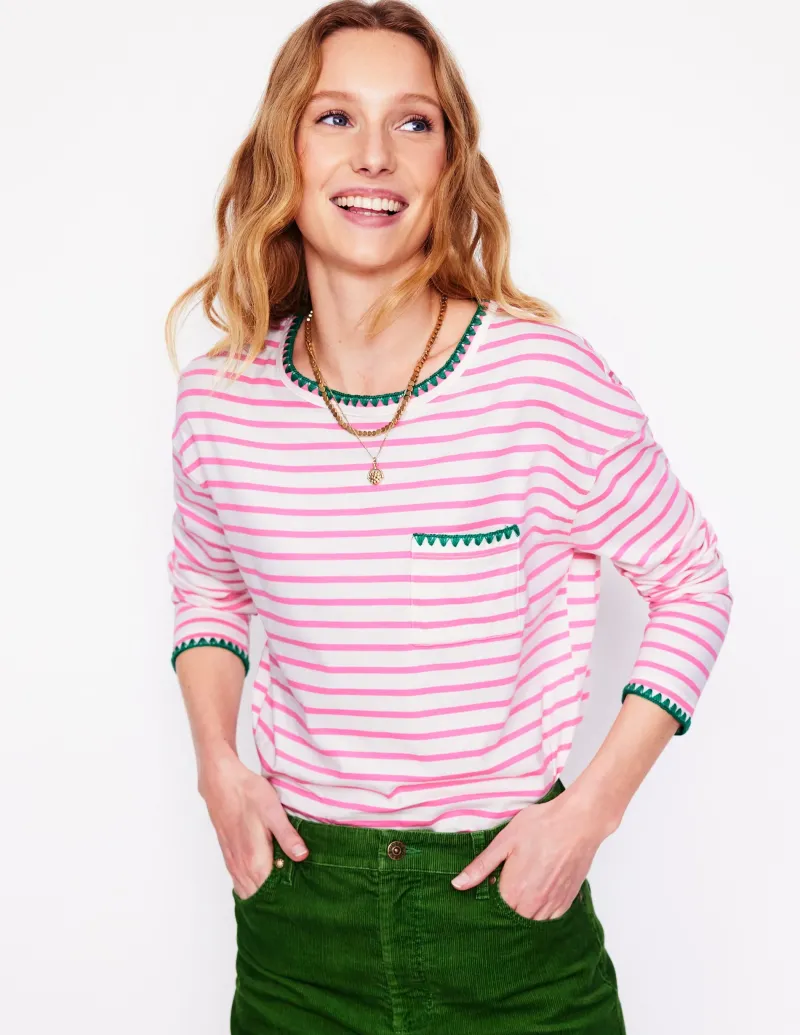 T-shirts & Tops | Oberteile | Boden Kastiges Oberteil mit Deckenstich-Naturweiß, Rosa Rose Naturweiß,RosaRose