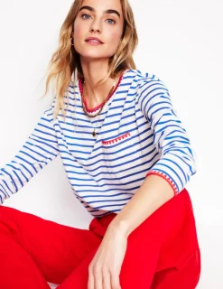 T-shirts & Tops | Oberteile | Boden Kastiges Oberteil mit Deckenstich-Naturweiß, Galerie-Blau Naturweiß,Galerie-Blau