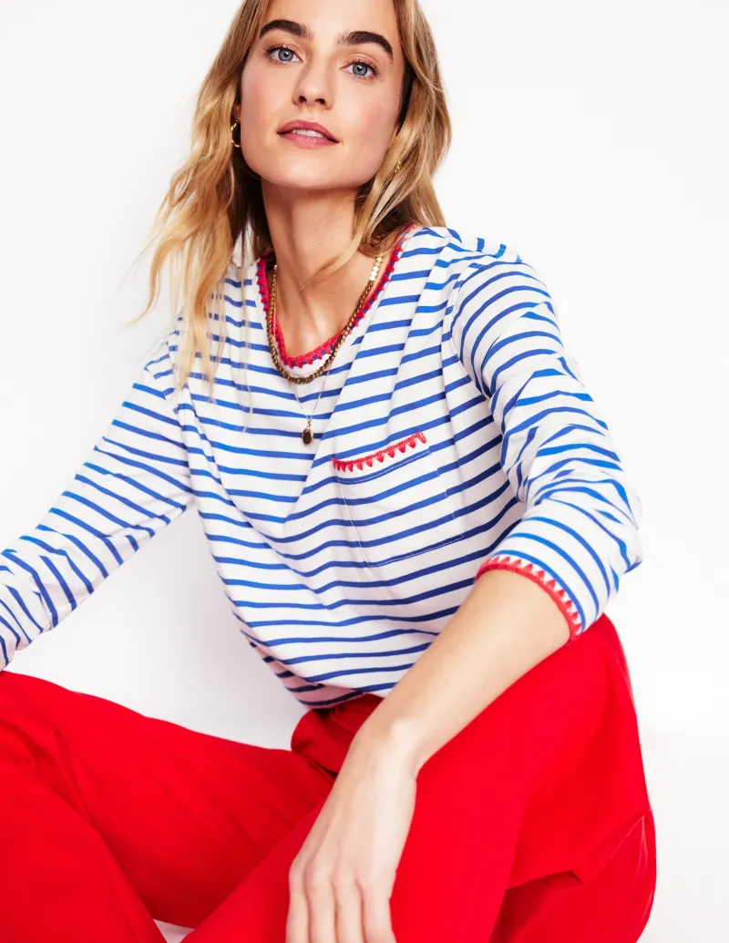 T-shirts & Tops | Oberteile | Boden Kastiges Oberteil mit Deckenstich-Naturweiß, Galerie-Blau Naturweiß,Galerie-Blau