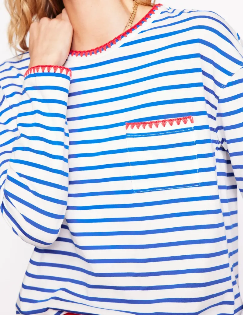 T-shirts & Tops | Oberteile | Boden Kastiges Oberteil mit Deckenstich-Naturweiß, Galerie-Blau Naturweiß,Galerie-Blau