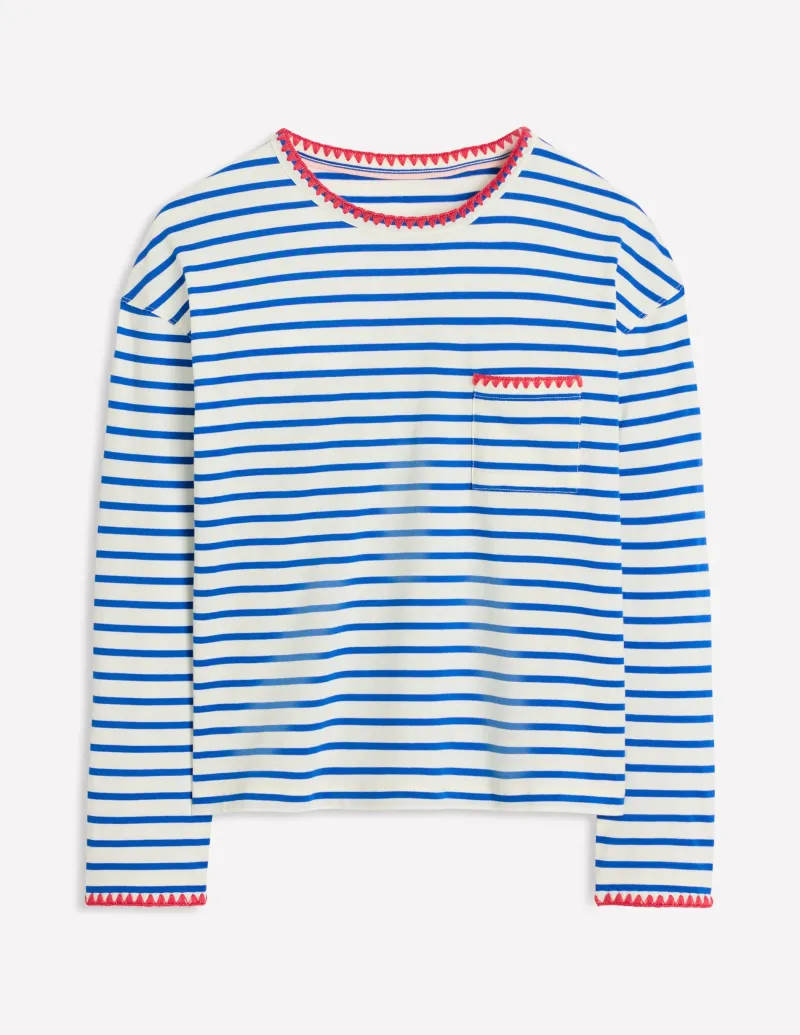 T-shirts & Tops | Oberteile | Boden Kastiges Oberteil mit Deckenstich-Naturweiß, Galerie-Blau Naturweiß,Galerie-Blau