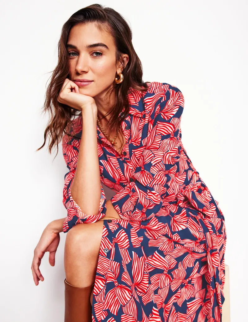Kleider & Jumpsuits | Midi | Boden Kate Midi-Hemdblusenkleid-Französisches Marineblau, Großflächiges Schleifenmuster FranzösischesMarineblau,GroßflächigesSchleifenmuster
