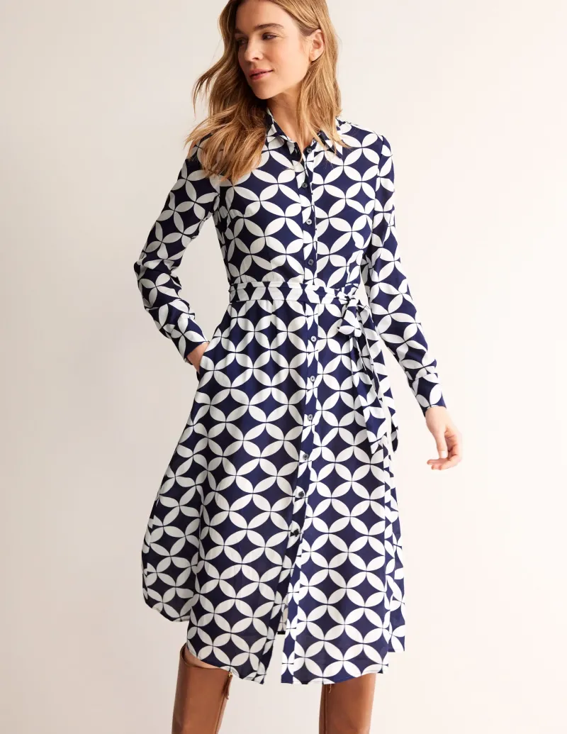 Kleider & Jumpsuits | Kleider In Petite | Boden Kate Midi-Hemdblusenkleid-Französisches Marineblau, Diamond Terrace FranzösischesMarineblau,DiamondTerrace