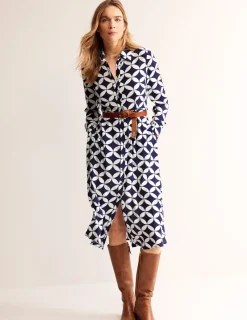 Kleider & Jumpsuits | Kleider In Petite | Boden Kate Midi-Hemdblusenkleid-Französisches Marineblau, Diamond Terrace FranzösischesMarineblau,DiamondTerrace