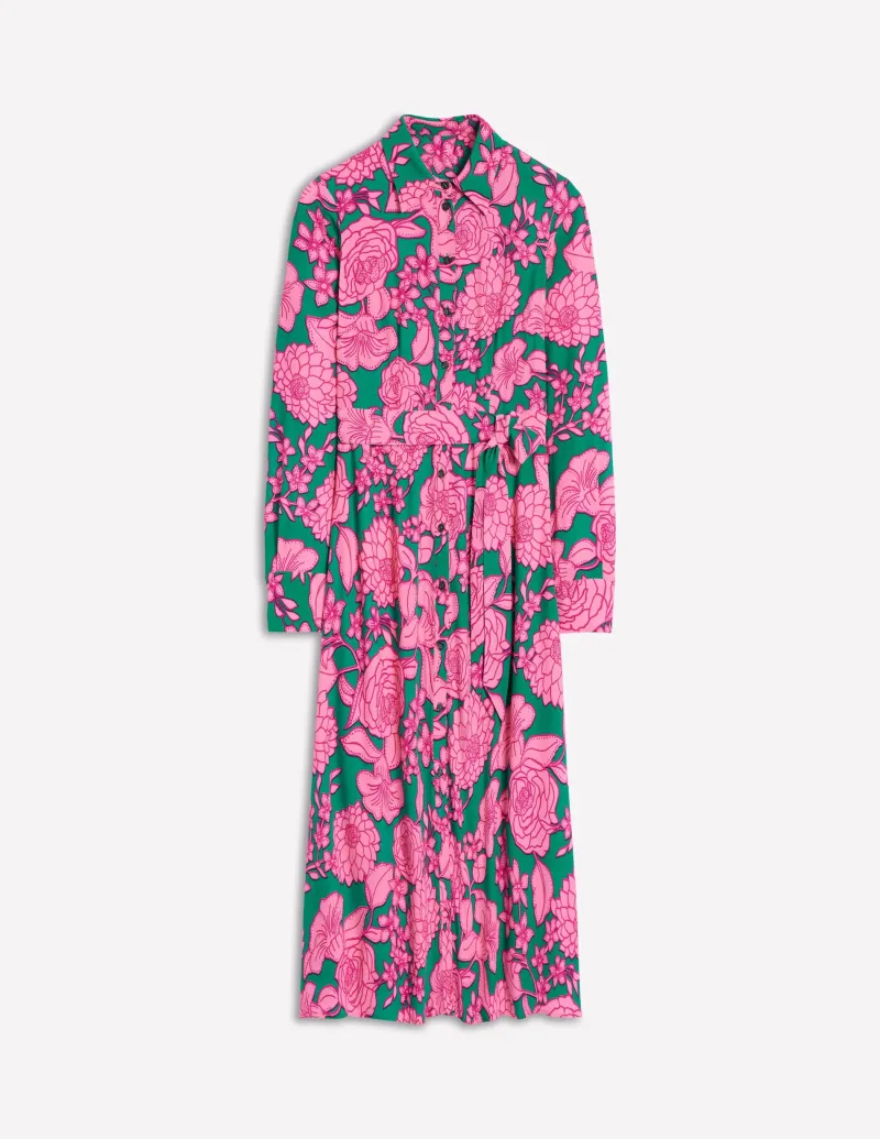 Kleider & Jumpsuits | Kleider In Petite | Boden Kate Midi-Hemdblusenkleid-Grün, Blütenkaskade Grün,Blütenkaskade