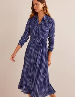 Kleider & Jumpsuits | Kleider In Petite | Boden Kate Midi-Hemdblusenkleid-Marineblau, Gepunktet Marineblau,Gepunktet