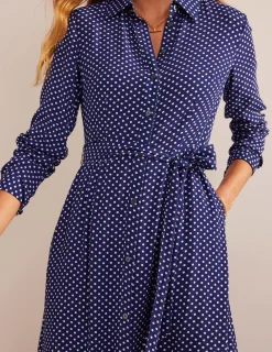 Kleider & Jumpsuits | Kleider In Petite | Boden Kate Midi-Hemdblusenkleid-Marineblau, Gepunktet Marineblau,Gepunktet