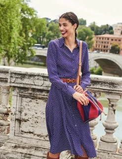 Kleider & Jumpsuits | Kleider In Petite | Boden Kate Midi-Hemdblusenkleid-Marineblau, Gepunktet Marineblau,Gepunktet
