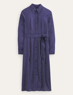 Kleider & Jumpsuits | Kleider In Petite | Boden Kate Midi-Hemdblusenkleid-Marineblau, Gepunktet Marineblau,Gepunktet