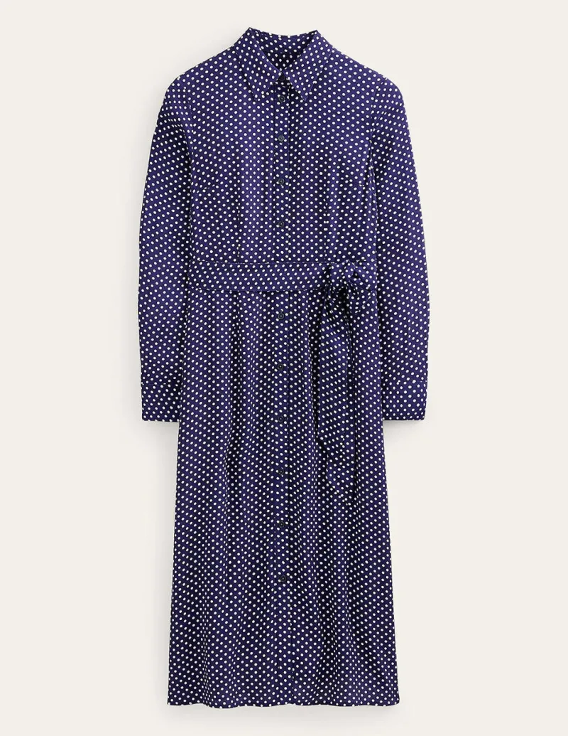 Kleider & Jumpsuits | Kleider In Petite | Boden Kate Midi-Hemdblusenkleid-Marineblau, Gepunktet Marineblau,Gepunktet