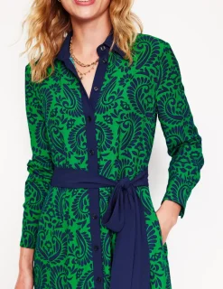 Kleider & Jumpsuits | Kleider In Petite | Boden Kate Midi-Hemdblusenkleid-Smaragdgrün, dekorative Flora Smaragdgrün,dekorativeFlora
