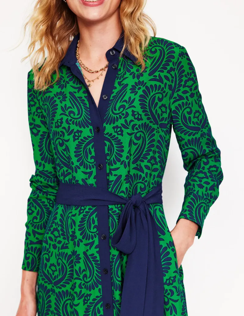 Kleider & Jumpsuits | Kleider In Petite | Boden Kate Midi-Hemdblusenkleid-Smaragdgrün, dekorative Flora Smaragdgrün,dekorativeFlora