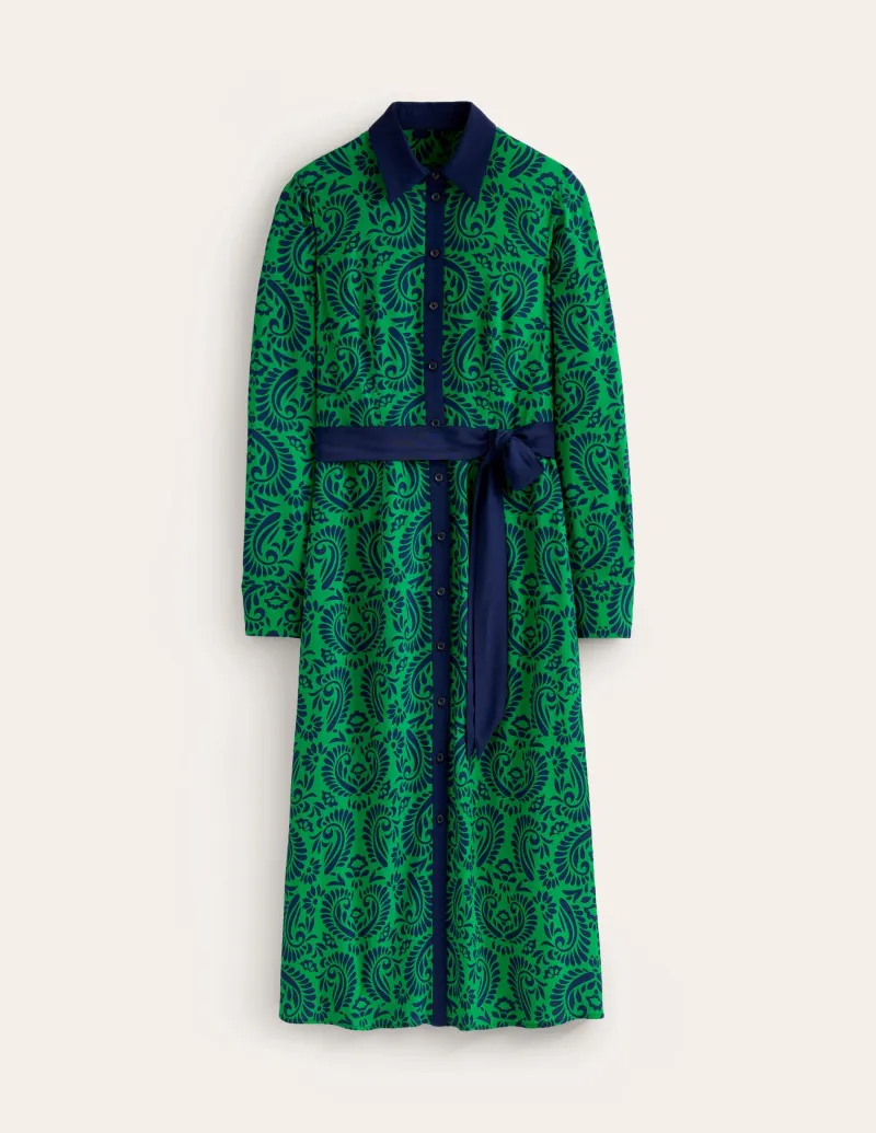 Kleider & Jumpsuits | Kleider In Petite | Boden Kate Midi-Hemdblusenkleid-Smaragdgrün, dekorative Flora Smaragdgrün,dekorativeFlora