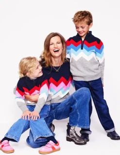 Pullover & Strickjacken | Boden Klassischer Pullover mit halblangem Reißverschluss-Grau Meliert Chevron GrauMeliertChevron